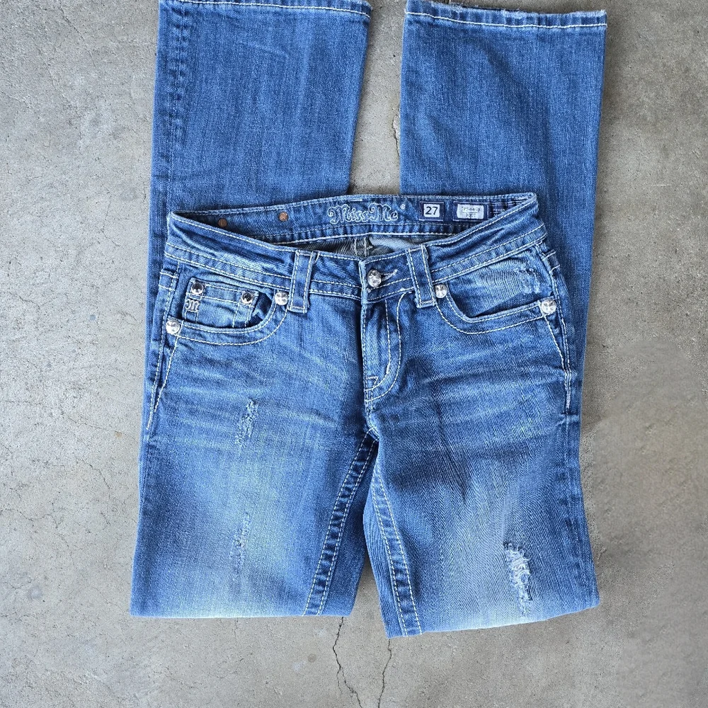 Vintage Y2K Miss Me Bootcut Cross Flare Bling Embroidered Pockets 27 - Picture 3 of 5
